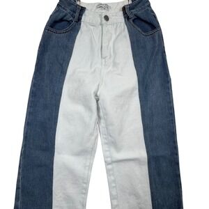 Cloud Ten Two-Tone Colorblock Jeans Womens Size S White Blue Raw Hem